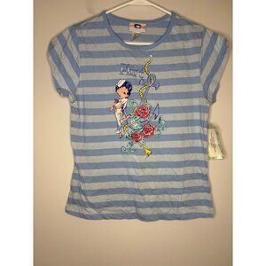 BETTY BOOP NEW Blue Striped Sleepwear Tee Womens XL Sailor Anchor Floral